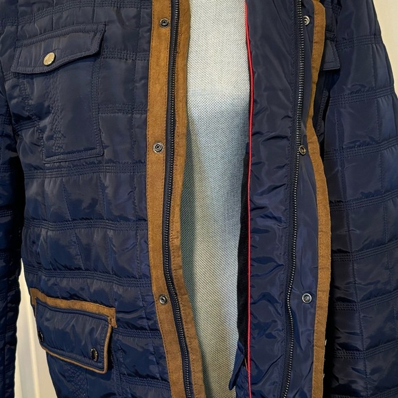 DE-NIKO Milano Men’s Lightweight Navy With Brown Trim Zip Up Jacket With Pockets - Picture 8 of 15